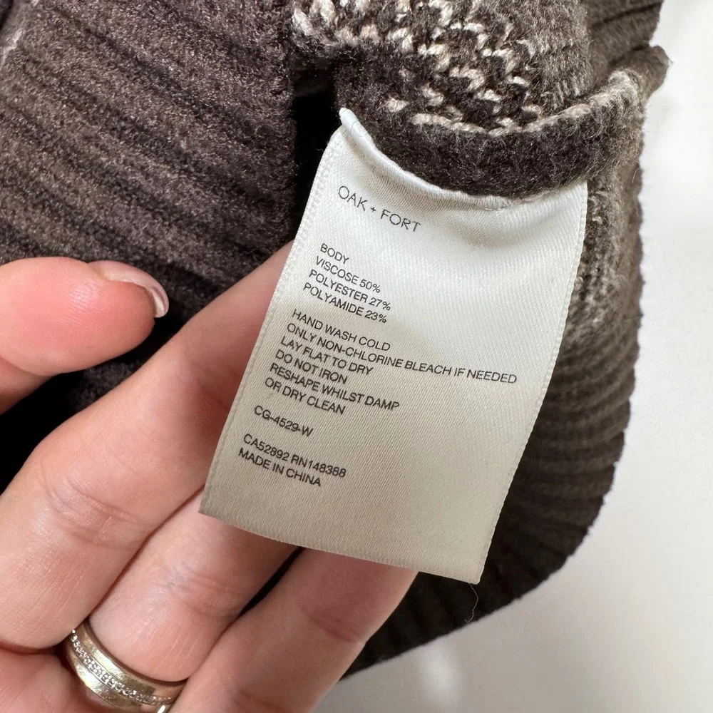 OAK + FORT Plaid Cardigan Brown Oversized M Dark Academia Minimalist Fall Office - Picture 6 of 10